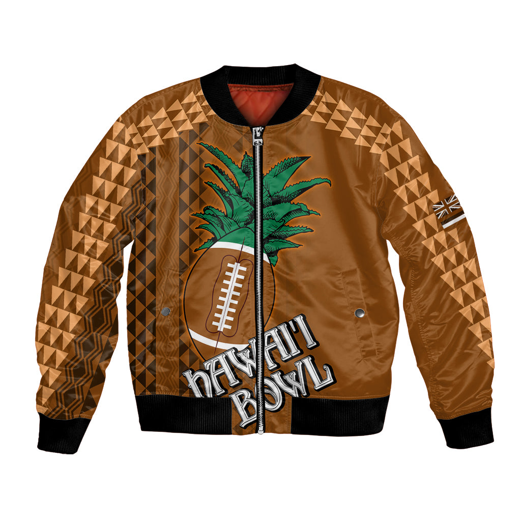 Brown bomber jacket with tribal pattern, palm tree and football front graphic