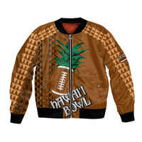 Brown bomber jacket with tribal pattern, palm tree and football front graphic