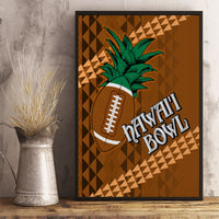 Framed brown wall art with green pineapple, football icon, and tribal geometric design