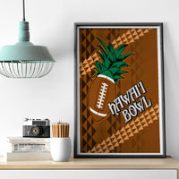 Silver-framed brown wall art with green pineapple football and Hawaii Bowl text