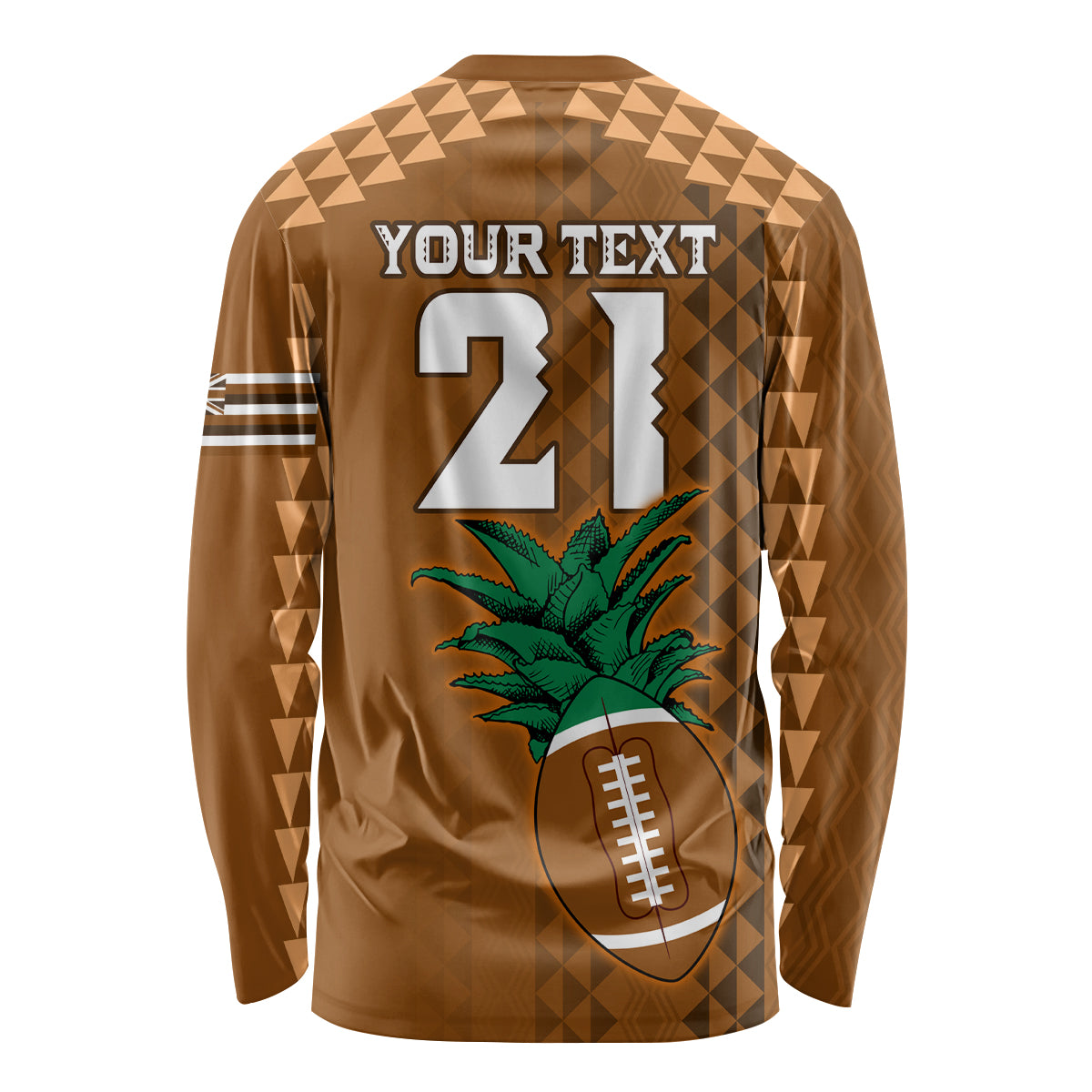 Brown long sleeve shirt with back text YOUR TEXT 21, palm tree and football graphic