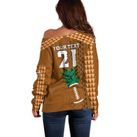 Brown off-shoulder sweater back with custom number 21 and football, tribal triangle print