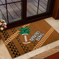 Brown rubber entrance mat with football and palm tree graphic plus Hawaii Bowl lettering