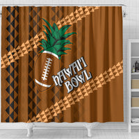 Brown shower curtain with pineapple football graphic and tribal diamond pattern