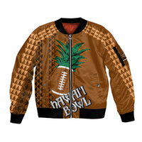 Brown unisex zip bomber jacket with tribal paneling, palm tree and football appliques
