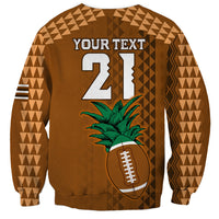 Brown unisex sweatshirt with tribal sleeves, green palm & football graphic, 'Your Text 21'.