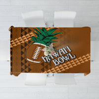 Brown bowl tablecloth with football logo, green pineapple, and geometric tribal pattern