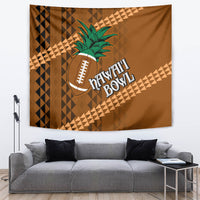 Brown tapestry with tribal diamond panel, palm tree motif and football emblem