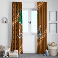Brown window curtains with football and palm tree design, full-length panels