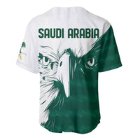 Green and white falcon baseball jersey back, 'SAUDI ARABIA' text, V-neck button style