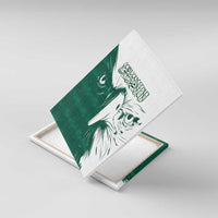 Green and white falcon canvas wall art tilted angle with Arabic calligraphy