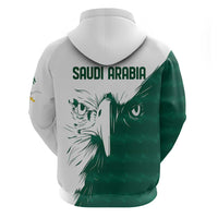Green-and-white pullover hoodie with 'SAUDI ARABIA' text and falcon head graphic