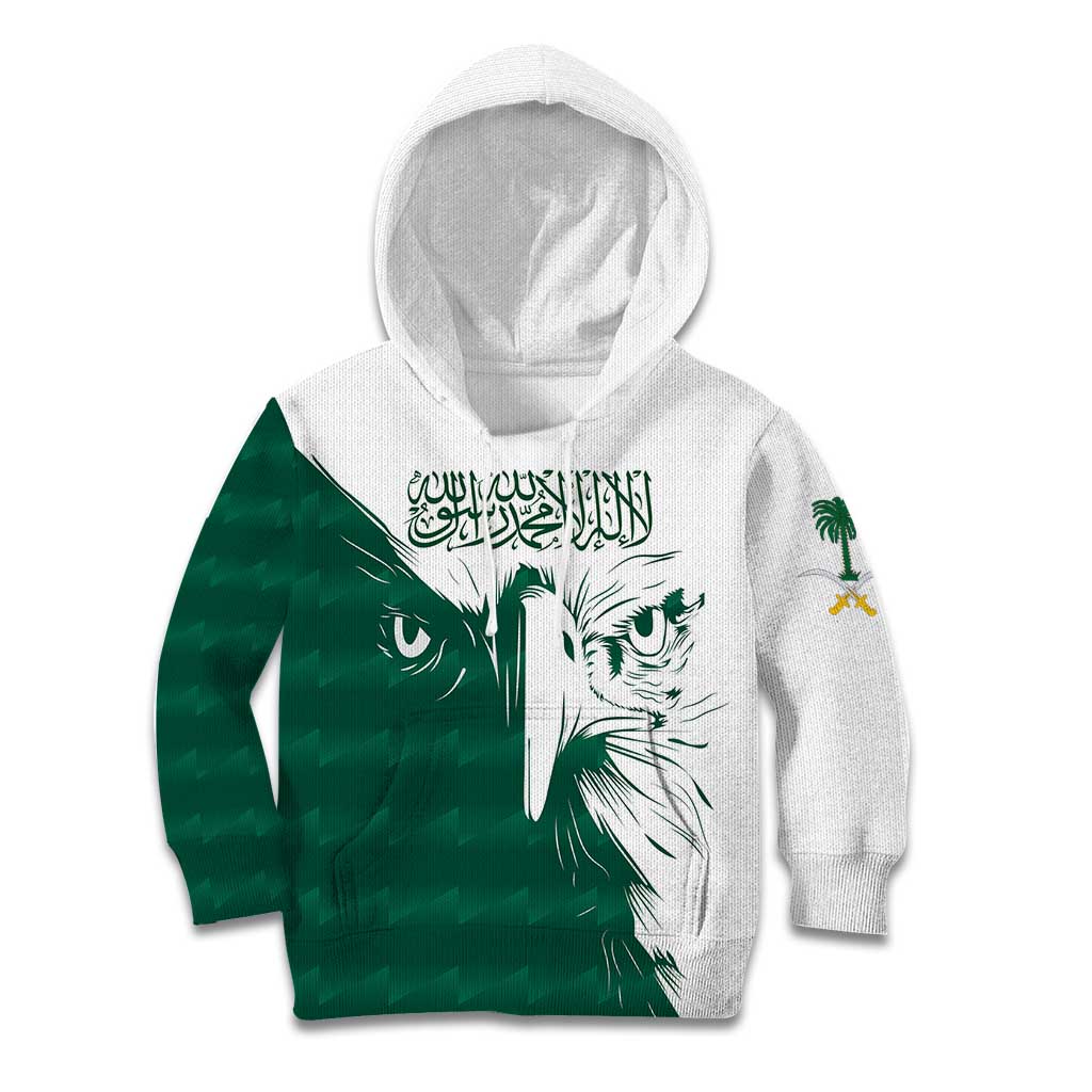 Saudi Arabia Falcon Kid Hoodie Simple Saudi Pattern - Wonder Print Shop