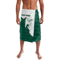 Green wrap sarong skirt with white waistband and Saudi Arabia falcon graphic