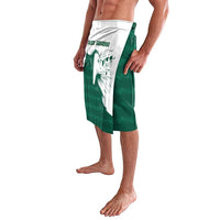 Green wrap sarong skirt with white panel and Saudi Arabia falcon print