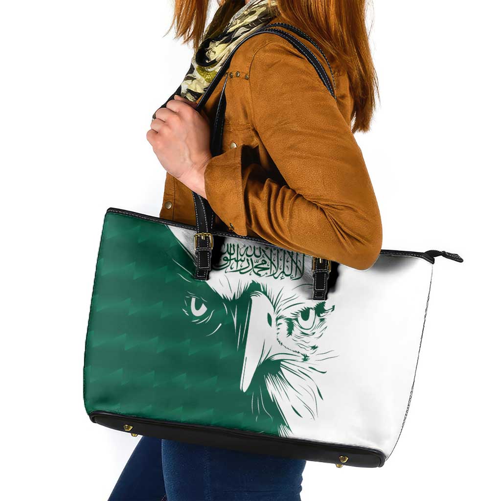 Saudi Arabia Falcon Leather Tote Bag Simple Saudi Pattern - Wonder Print Shop