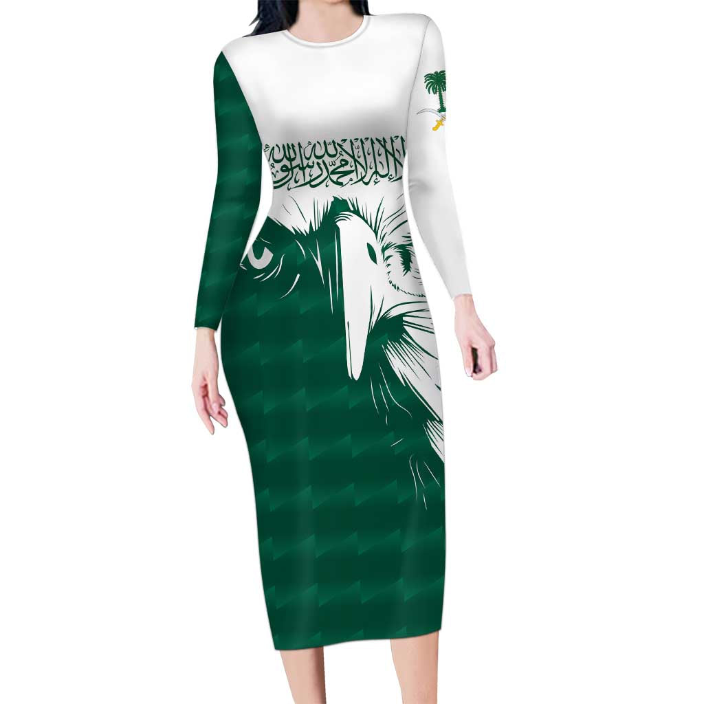 Saudi Arabia Falcon Long Sleeve Bodycon Dress Simple Saudi Pattern - Wonder Print Shop