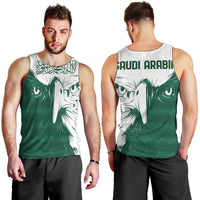 Men's green and white tank top shown front and back with falcon graphic
