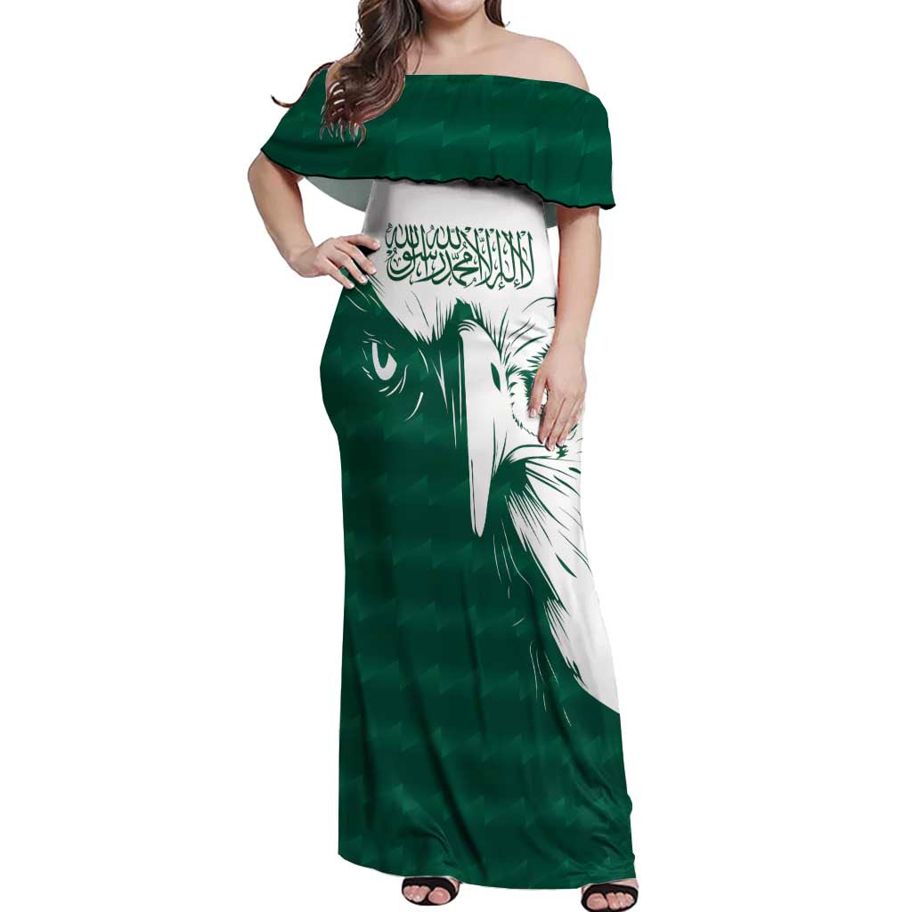 Saudi Arabia Falcon Off Shoulder Maxi Dress Simple Saudi Pattern - Wonder Print Shop