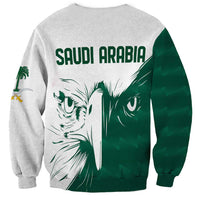 Unisex sweatshirt with SAUDI ARABIA print and green falcon face, light gray base