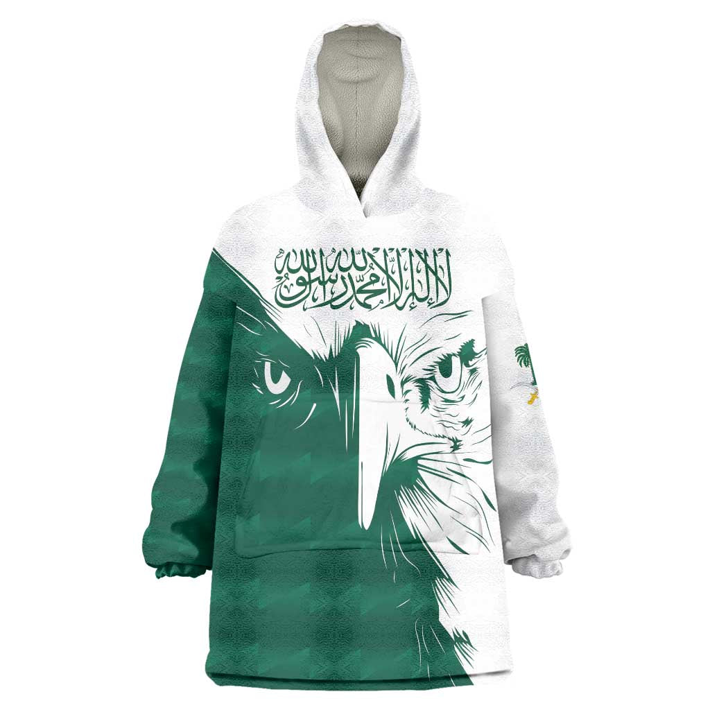 Saudi Arabia Falcon Wearable Blanket Hoodie Simple Saudi Pattern