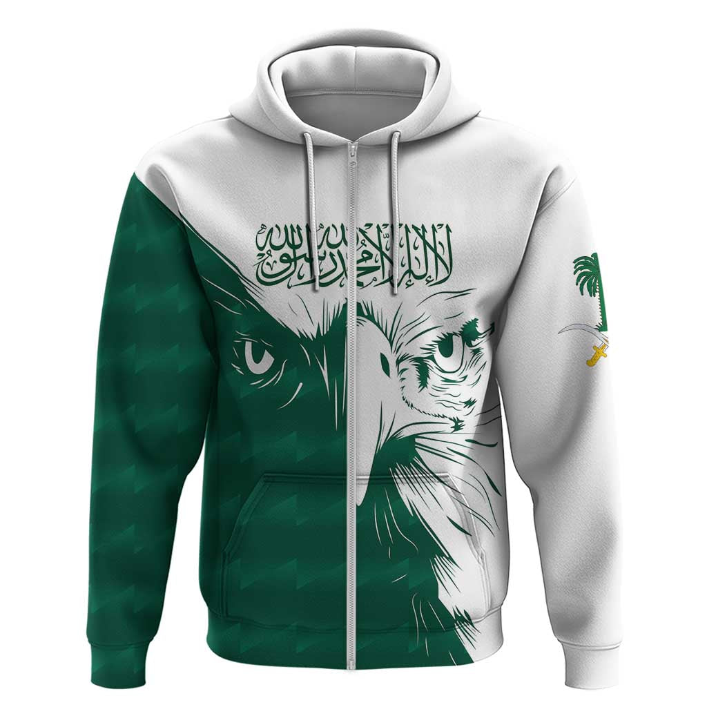 Saudi Arabia Falcon Zip Hoodie Simple Saudi Pattern - Wonder Print Shop