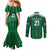 Custom Saudi Arabia Football Couples Matching Mermaid Dress and Long Sleeve Button Shirt Green Al -‘Arabiyyah Concept 23-2024