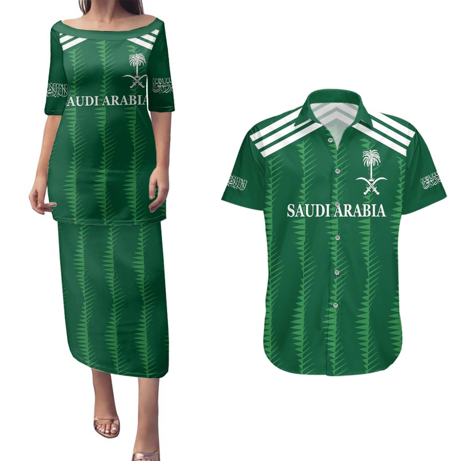 Custom Saudi Arabia Football Couples Matching Puletasi and Hawaiian Shirt Green Al -Arabiyyah Concept 23-2024 LT9 - Wonder Print Shop