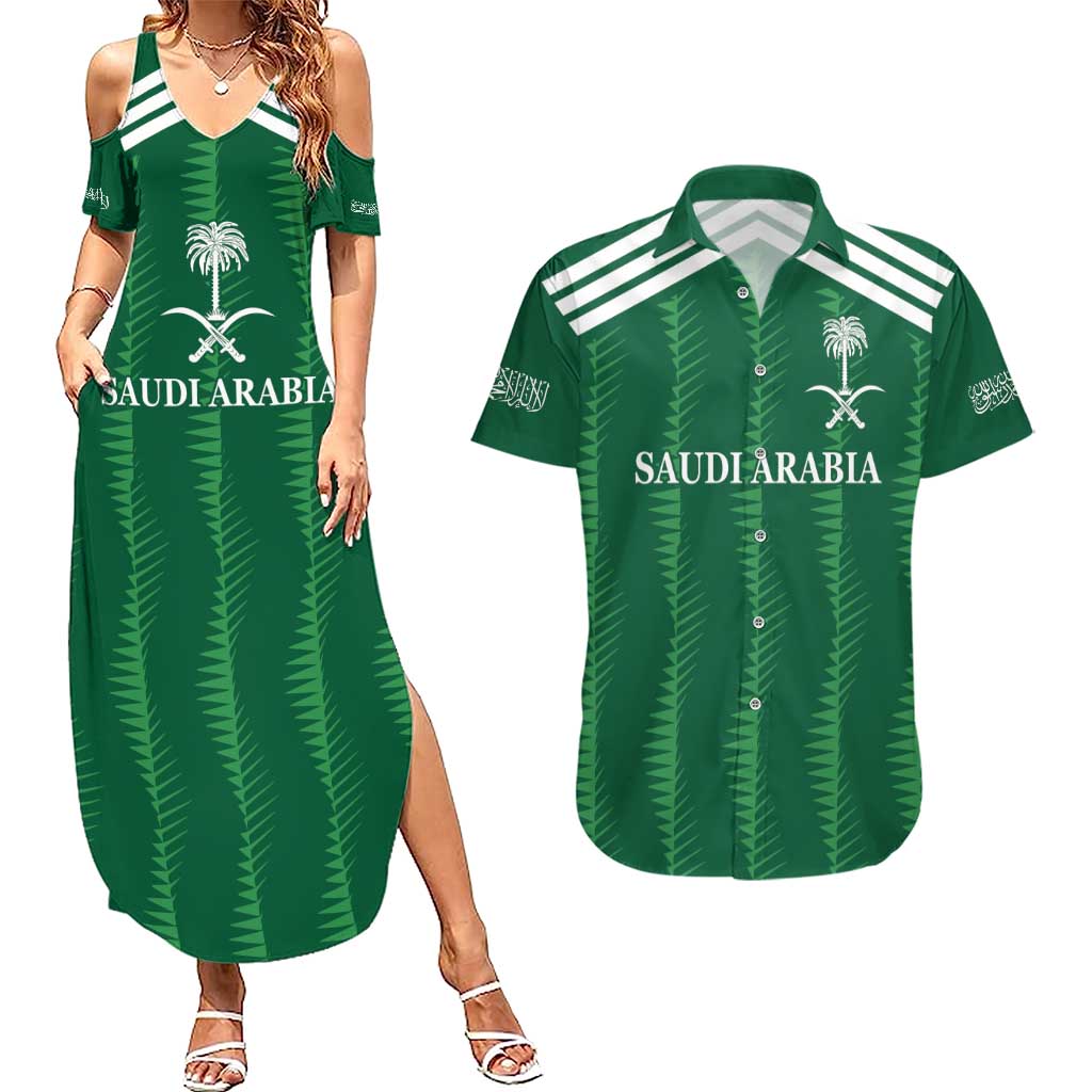 Custom Saudi Arabia Football Couples Matching Summer Maxi Dress and Hawaiian Shirt Green Al -Arabiyyah Concept 23-2024 LT9 - Wonder Print Shop