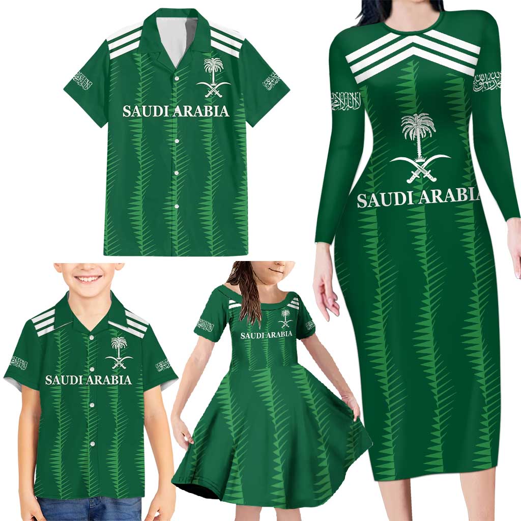 Custom Saudi Arabia Football Family Matching Long Sleeve Bodycon Dress and Hawaiian Shirt Green Al -Arabiyyah Concept 23-2024 LT9 - Wonder Print Shop