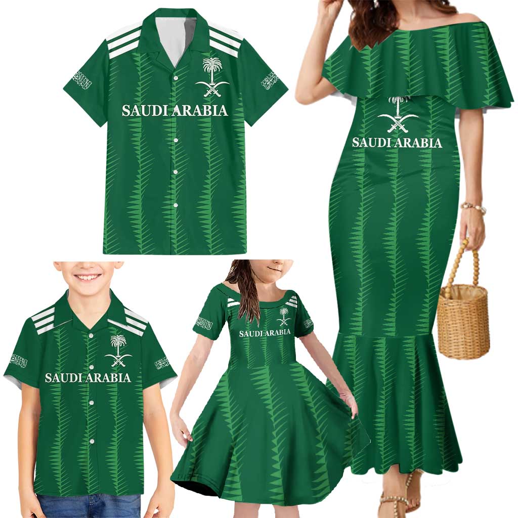 Custom Saudi Arabia Football Family Matching Mermaid Dress and Hawaiian Shirt Green Al -Arabiyyah Concept 23-2024 LT9 - Wonder Print Shop