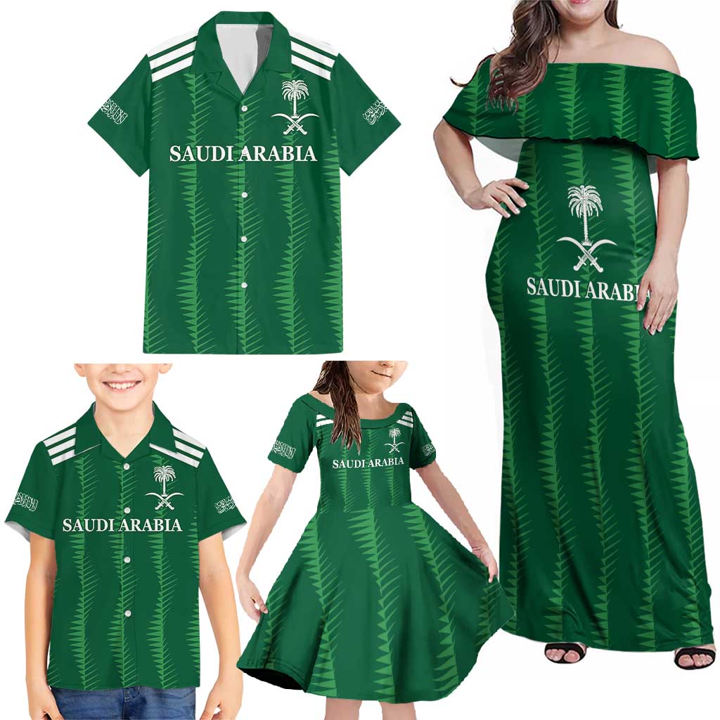 Custom Saudi Arabia Football Family Matching Off Shoulder Maxi Dress and Hawaiian Shirt Green Al -Arabiyyah Concept 23-2024 LT9 - Wonder Print Shop