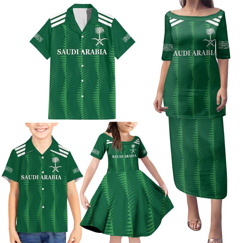 Custom Saudi Arabia Football Family Matching Puletasi and Hawaiian Shirt Green Al -Arabiyyah Concept 23-2024 - Wonder Print Shop