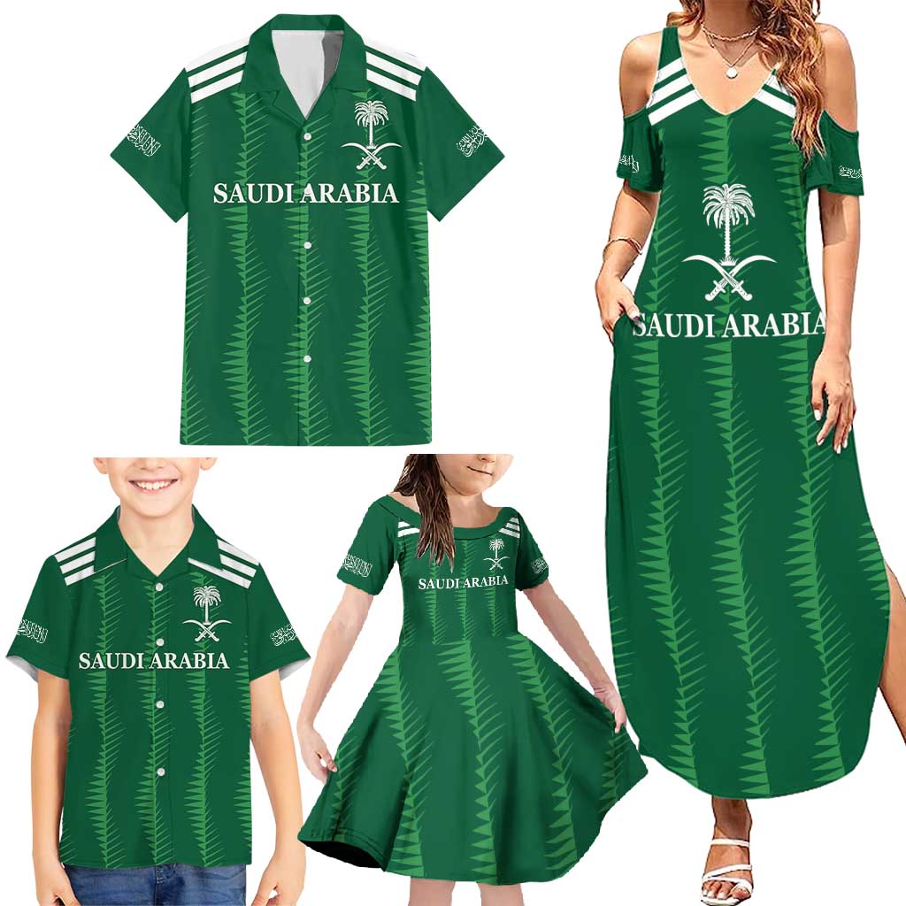 Custom Saudi Arabia Football Family Matching Summer Maxi Dress and Hawaiian Shirt Green Al -Arabiyyah Concept 23-2024 - Wonder Print Shop