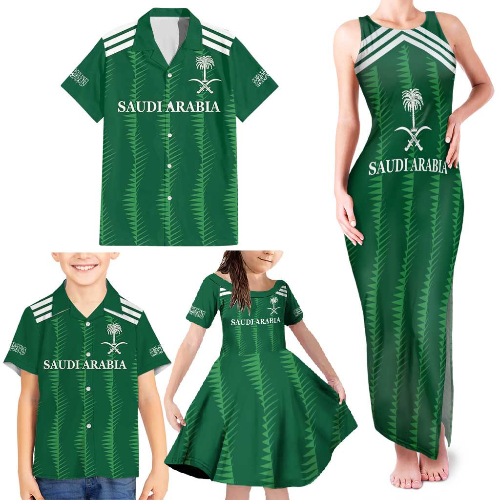 Custom Saudi Arabia Football Family Matching Tank Maxi Dress and Hawaiian Shirt Green Al -Arabiyyah Concept 23-2024 - Wonder Print Shop