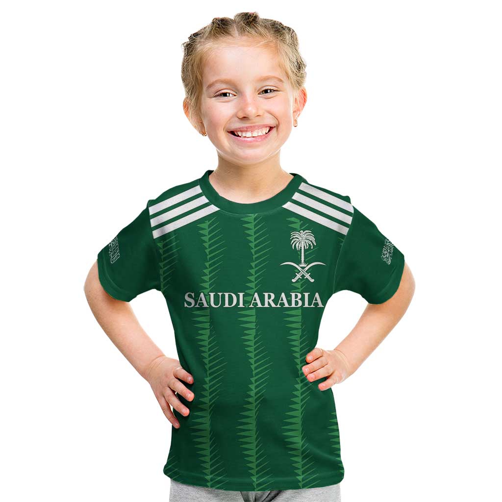 Custom Saudi Arabia Football Kid T Shirt Green Al -Arabiyyah Concept 23-2024 - Wonder Print Shop