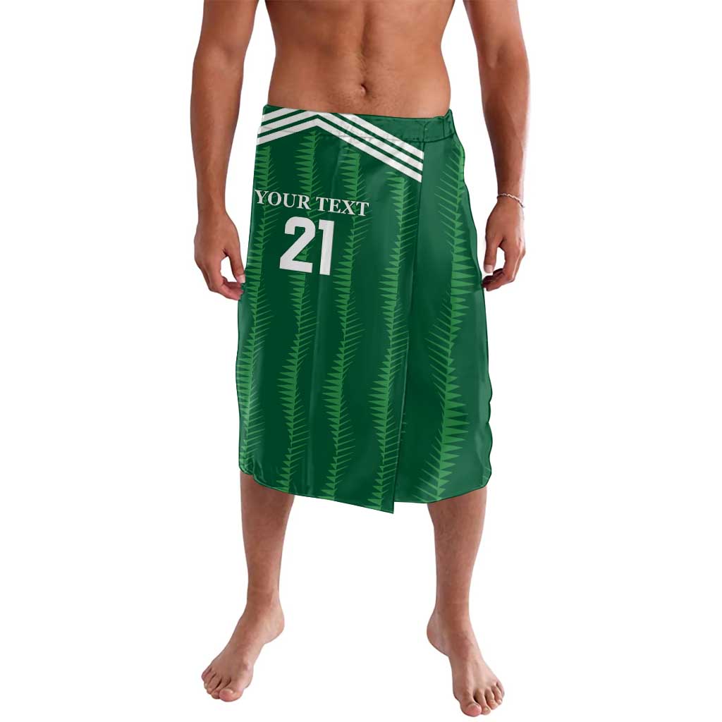 Green football lavalava with white stripes and bold number 21 front
