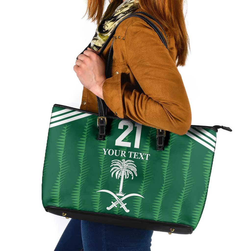 Custom Saudi Arabia Football Leather Tote Bag Green Al -Arabiyyah Concept 23-2024 - Wonder Print Shop