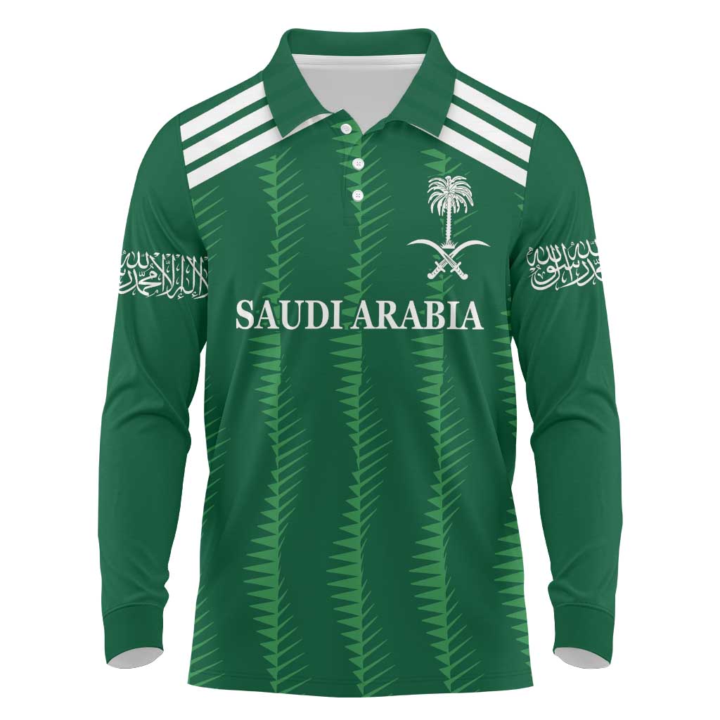 Custom Saudi Arabia Football Long Sleeve Polo Shirt Green Al -Arabiyyah Concept 23-2024 - Wonder Print Shop