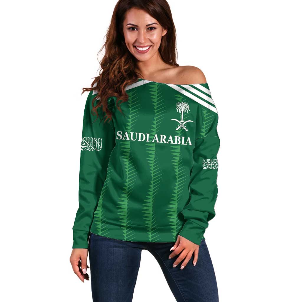 Custom Saudi Arabia Football Off Shoulder Sweater Green Al -‘Arabiyyah Concept 23-2024