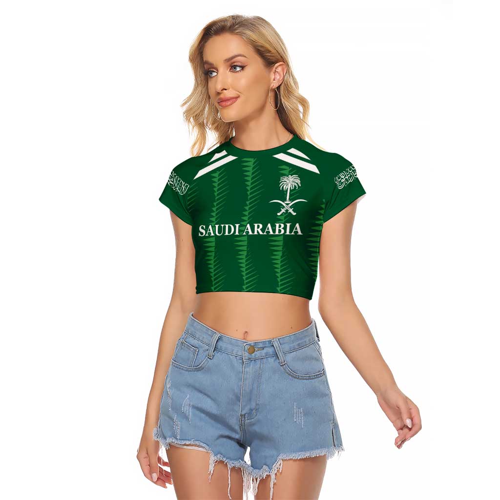 Custom Saudi Arabia Football Raglan Cropped T Shirt Green Al -Arabiyyah Concept 23-2024 - Wonder Print Shop