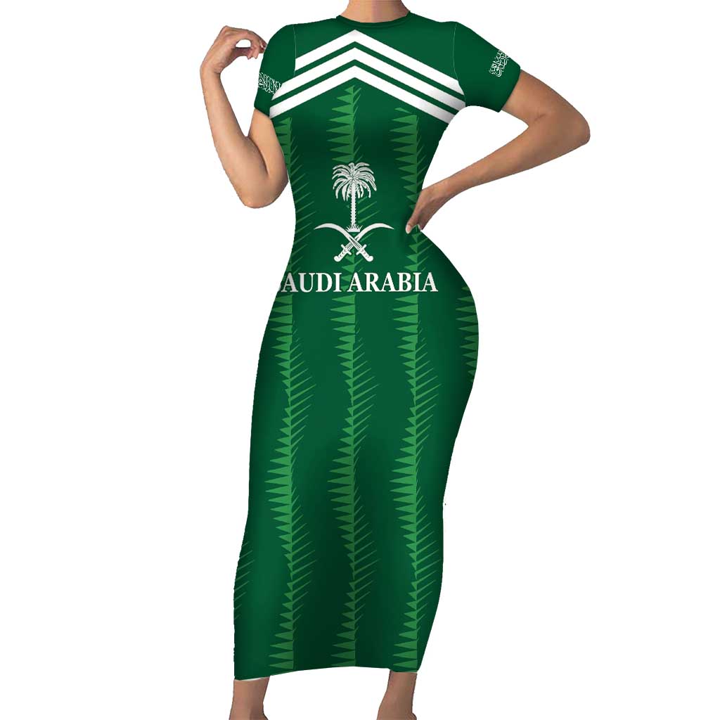 Custom Saudi Arabia Football Short Sleeve Bodycon Dress Green Al -Arabiyyah Concept 23-2024 - Wonder Print Shop