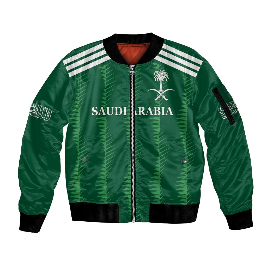 Custom Saudi Arabia Football Sleeve Zip Bomber Jacket Green Al -Arabiyyah Concept 23-2024 - Wonder Print Shop