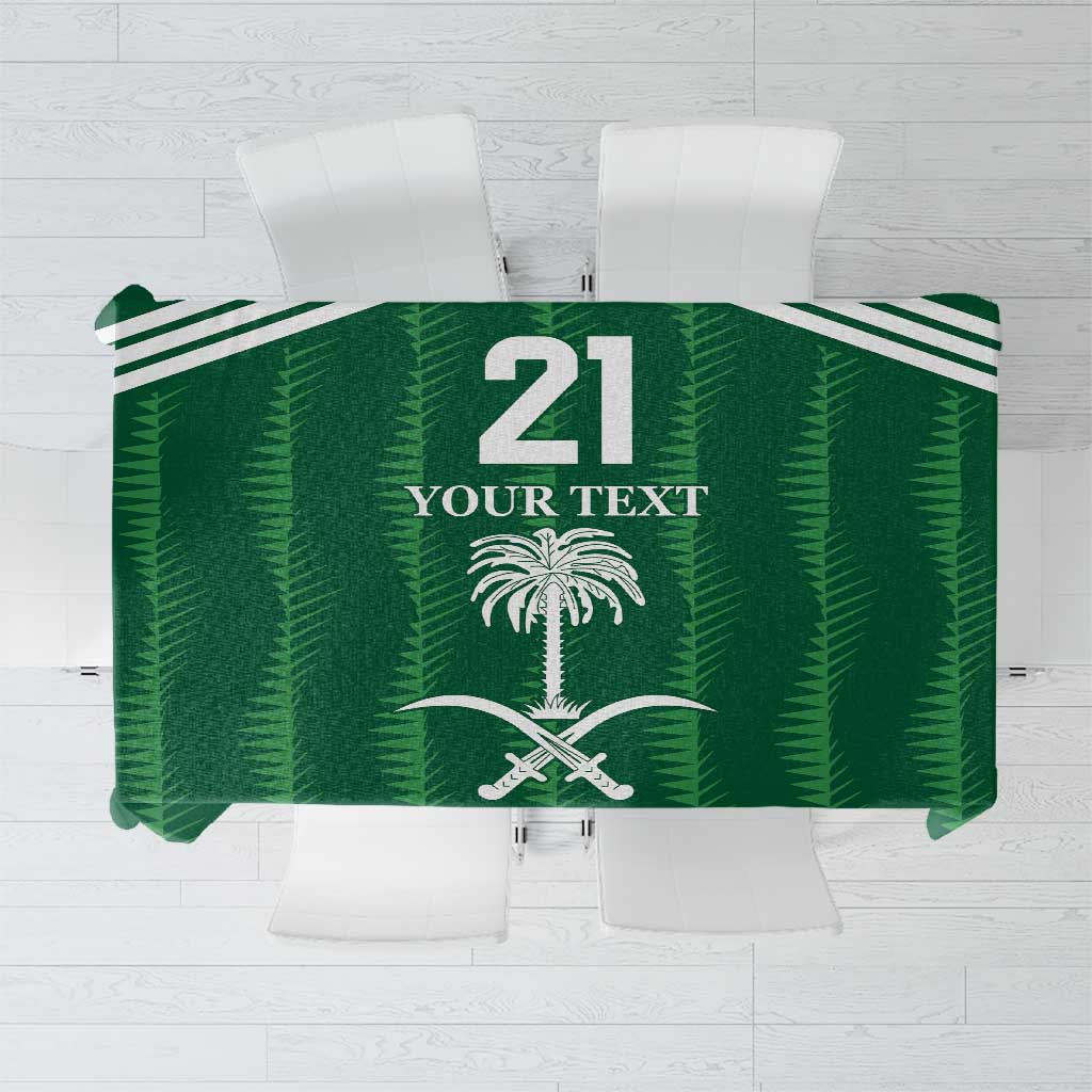Green football tablecloth with white stripes and central crest graphic