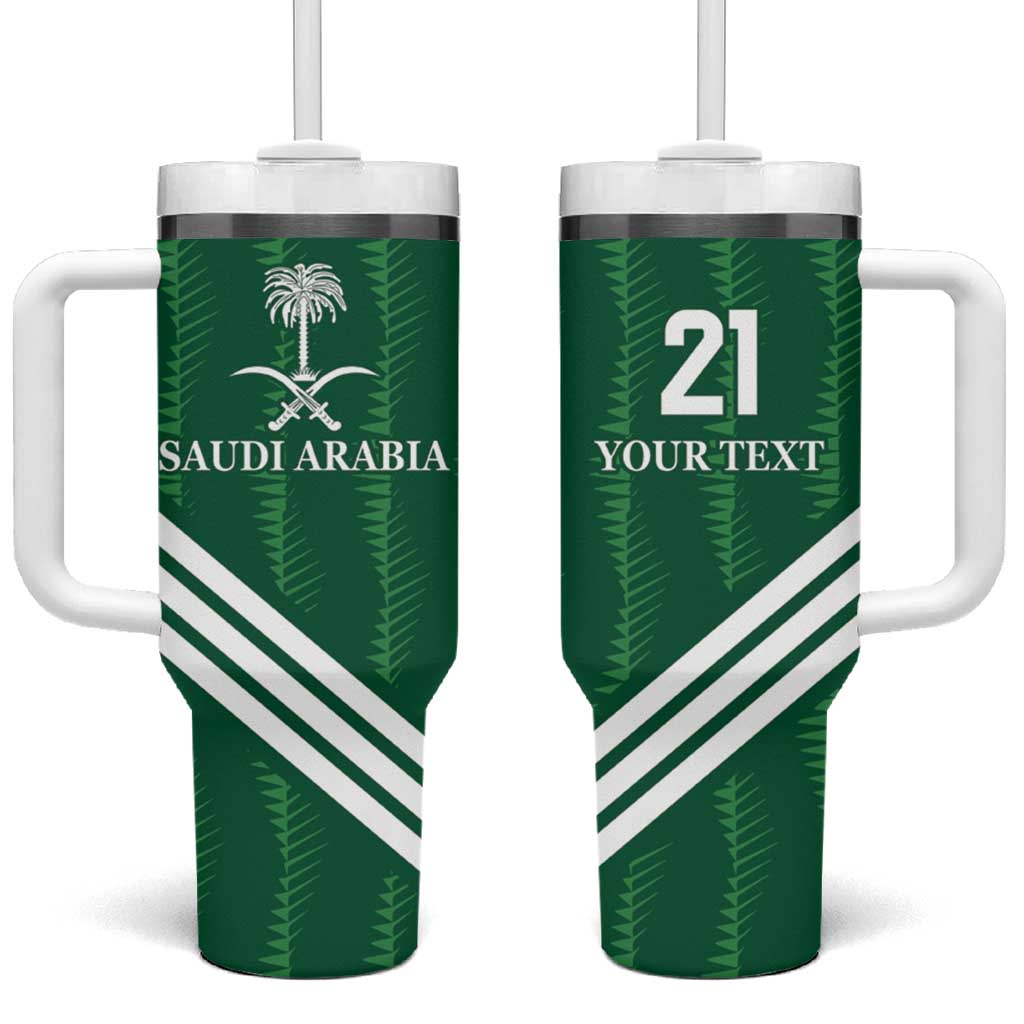 Custom Saudi Arabia Football Tumbler With Handle Green Al -Arabiyyah Concept 23-2024 - Wonder Print Shop