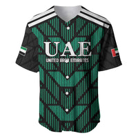 Green football baseball jersey with UAE badge, striped collar, button placket
