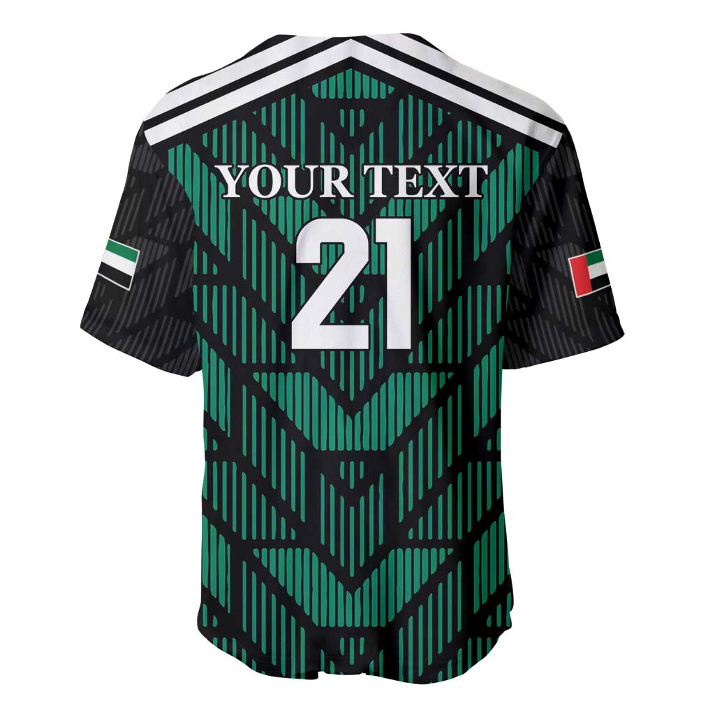Green football baseball jersey with back text 21, striped collar, button placket
