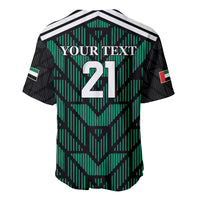 Green football baseball jersey with back text 21, striped collar, button placket