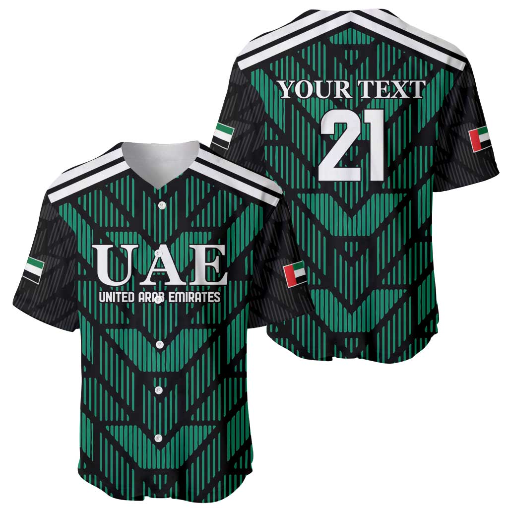 Green football baseball jersey set: UAE front, 21 back, striped collar, button placket