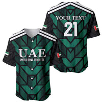 Green football baseball jersey set: UAE front, 21 back, striped collar, button placket